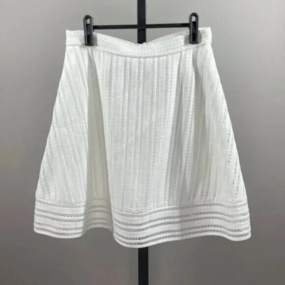 NEW J Crew Skirt Womens 4 petite white eyelet stripe preppy classic - Picture 1 of 11